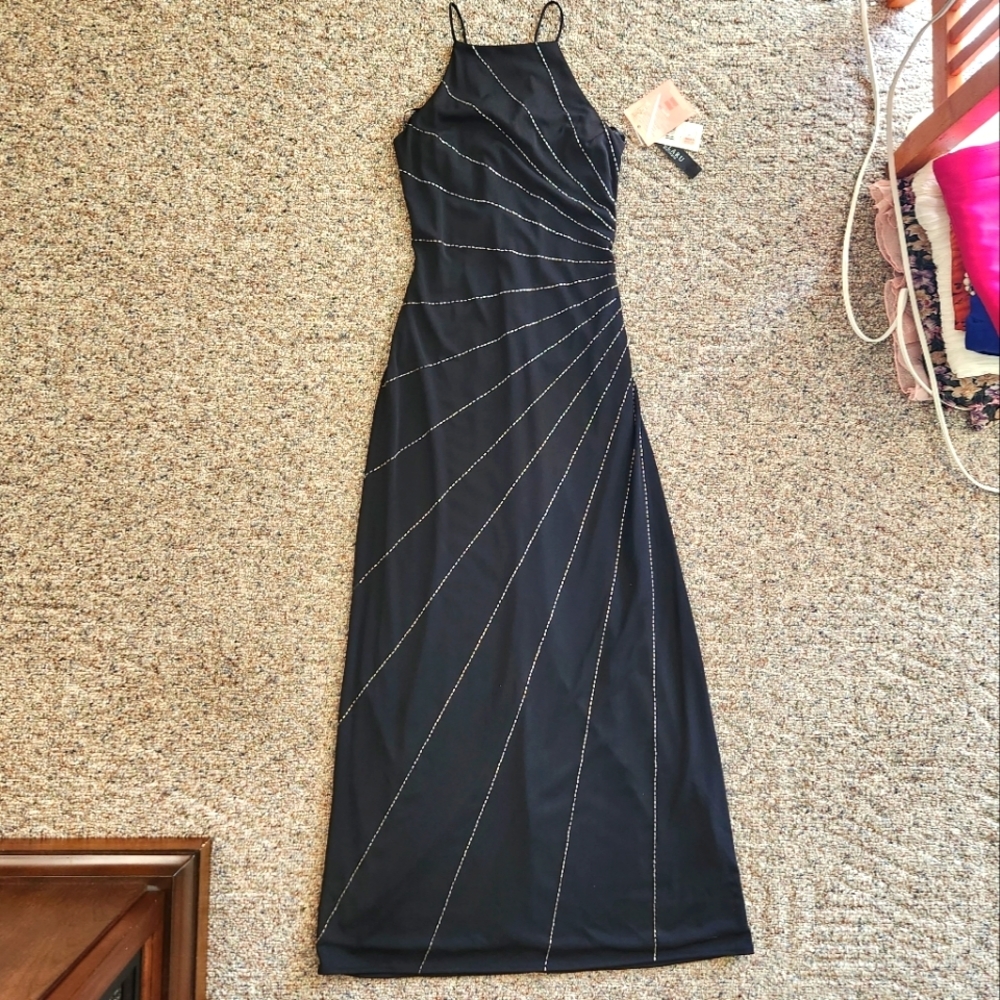 Vintage Y2K Delaru Boutique beaded sunburst strappy prom dress 3